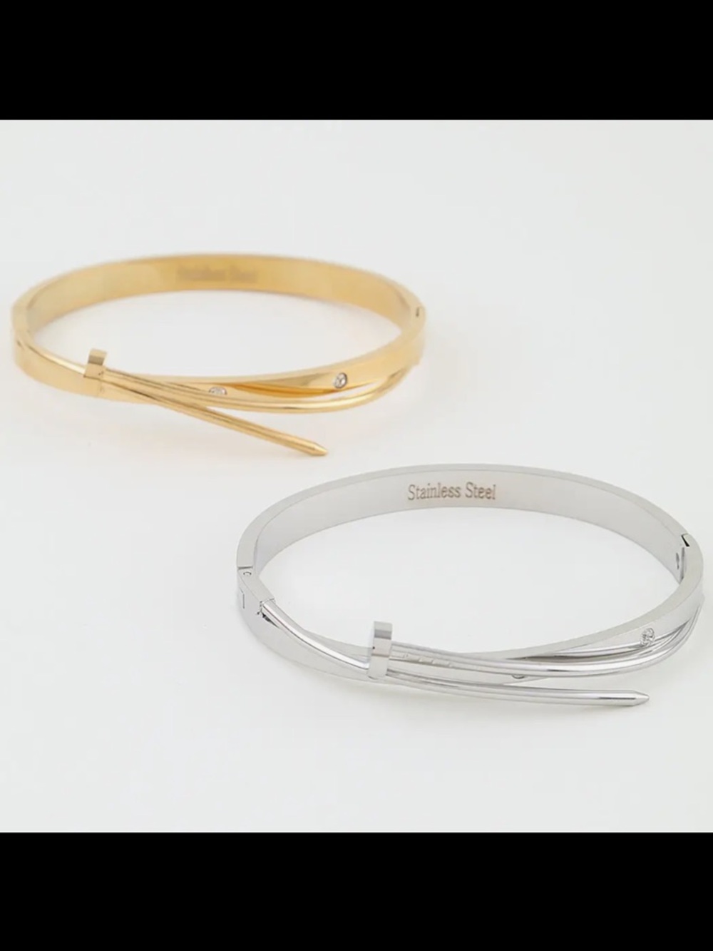 ShopEvelynne Gold and Silver Nail-Style Bangle Duo
